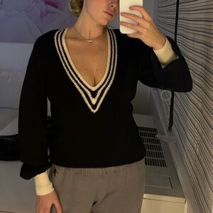 Reiss Black V-Neck Sweater knit super nice material